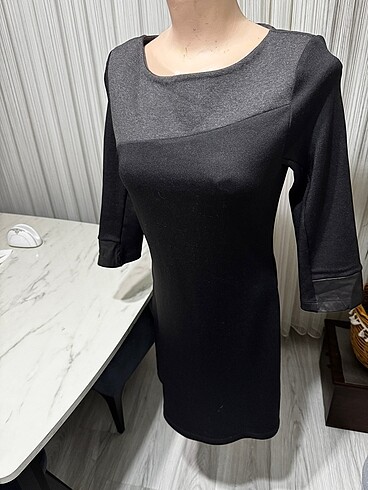 Siyah koyu gri detaylı elbise - Görsel 5