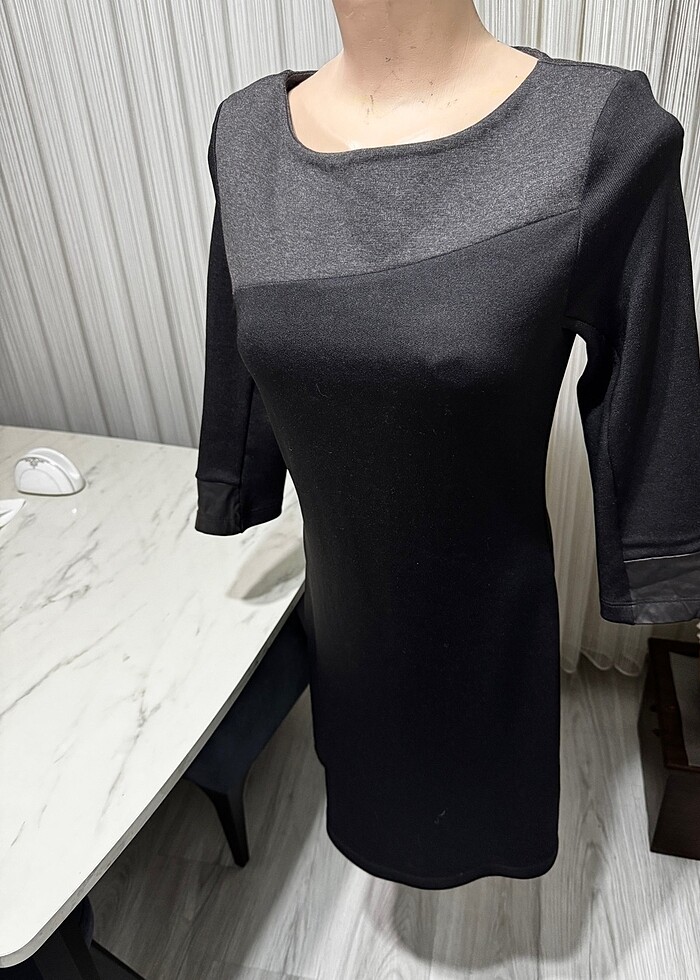 Siyah koyu gri detaylı elbise - Görsel 5