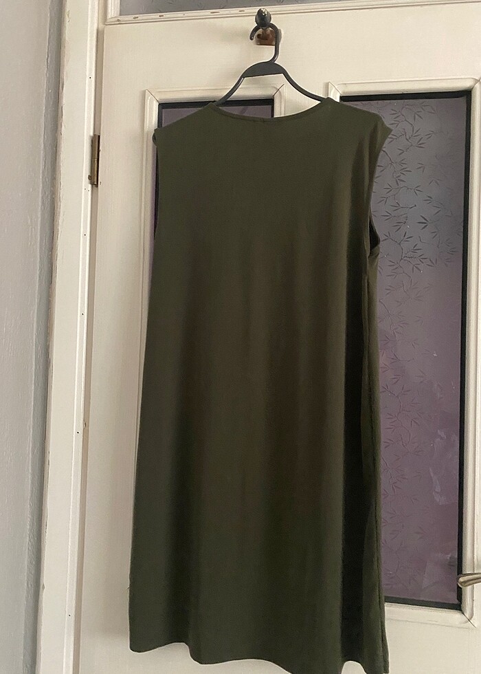 Haki renk çiçek işleme detaylı elbise - Görsel 5