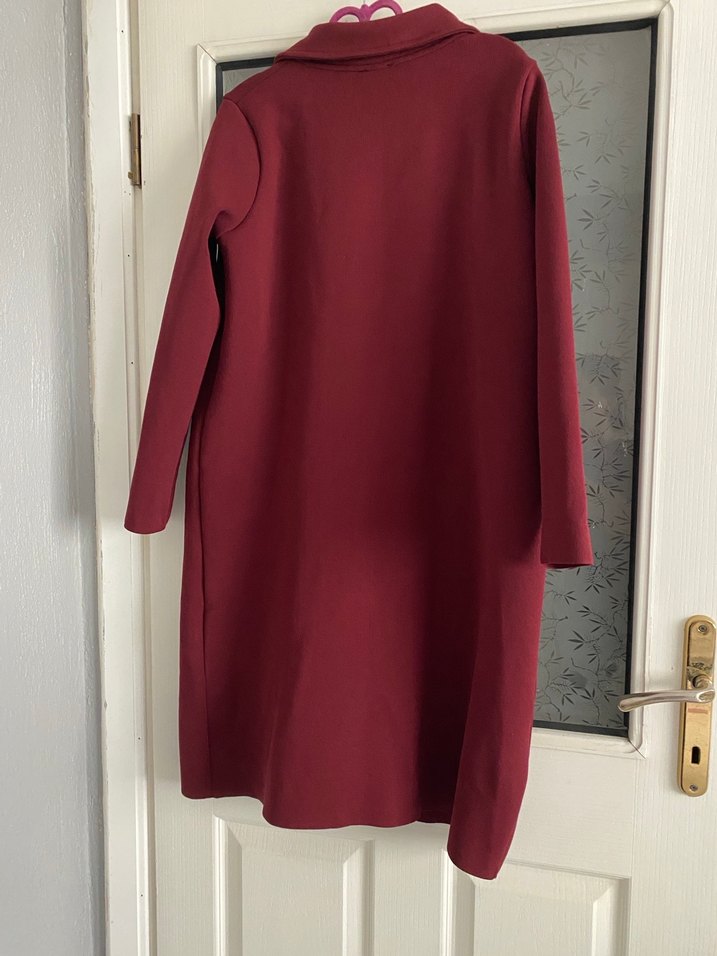 Bordo Midi Düğmeli kaban - Görsel 4