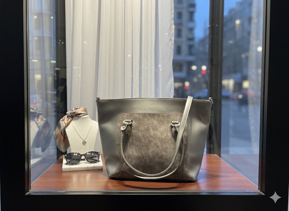 Gri Deri Kadın Günlük Çanta - Görsel 4