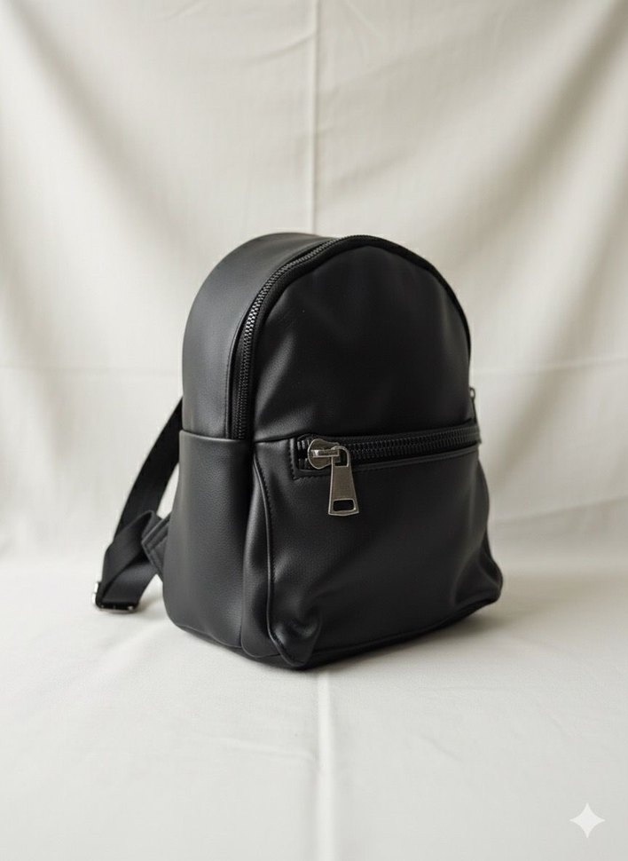 Siyah Deri Minimalist Sırtta Çanta - Görsel 2