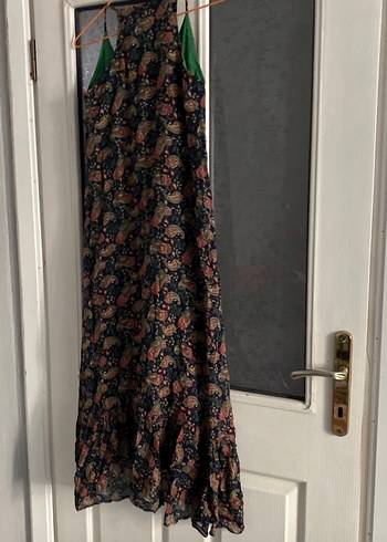 Bohem Çok Renkli Uzun Askısız Elbise - Görsel 5