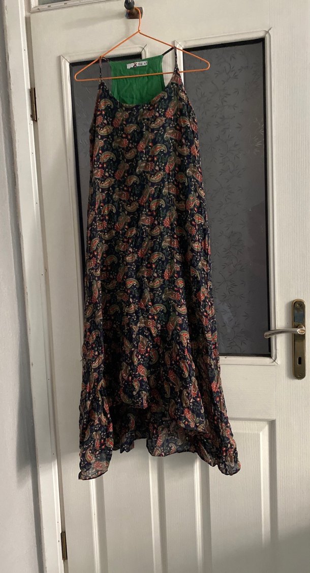 Bohem Çok Renkli Uzun Askısız Elbise - Görsel 2