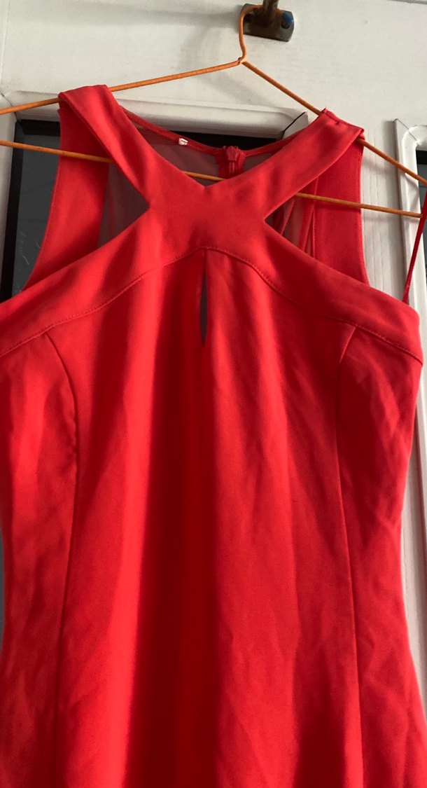 Kolsuz, Drapeli narçiçeği rengi Uzun Abiye Elbise - Görsel 3