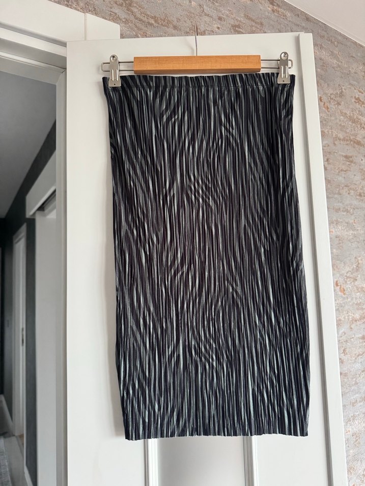 Yeşil Zebra Desenli Pilili Midi Etek Medium - Görsel 3