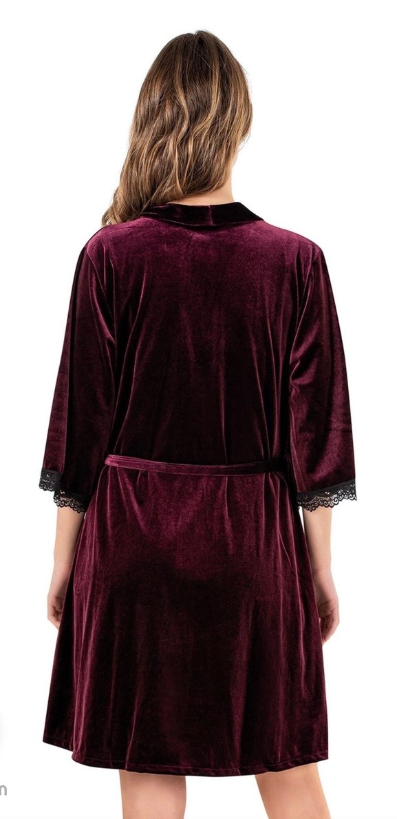 Suwen Kadın Uzun Kollu Kadife Sabahlık - Görsel 2