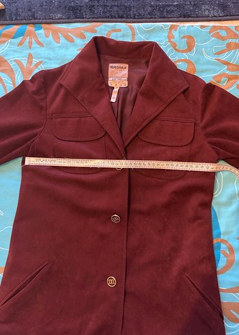 Düğmeli Bordo Süet Kadın Ceket - Görsel 3