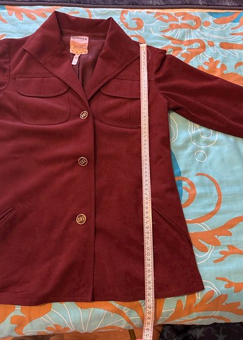 Düğmeli Bordo Süet Kadın Ceket - Görsel 4