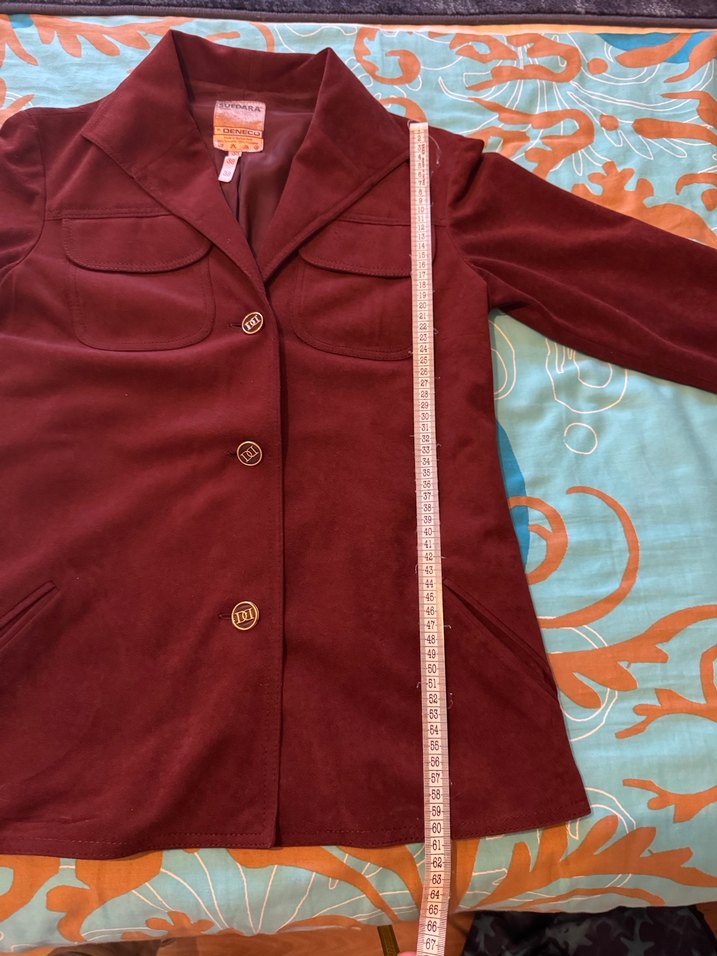 Düğmeli Bordo Süet Kadın Ceket - Görsel 4