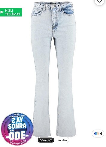 Mavi yırtmaçlı yüksek bel flare jeans
