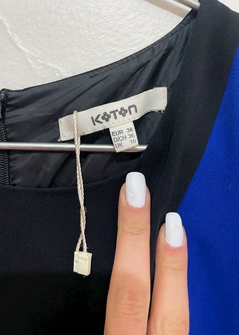 38 Beden Kısa Kollu Mavi Siyah Midi Kalem Elbise