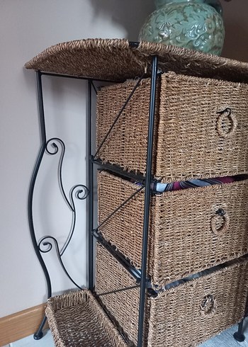 Koyu Kahverengi Hasır 3 Çekmeceli Dolap Düzenleyici - Görsel 4