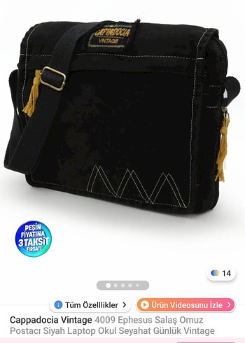 Cappadocia Vintage Siyah Erkek Messenger Çanta