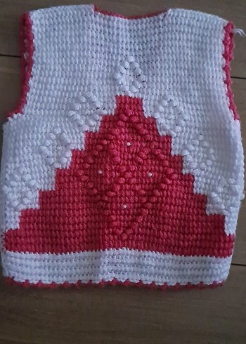 Kız Çocuk Beyaz pembe Örgü Yelek - Görsel 2