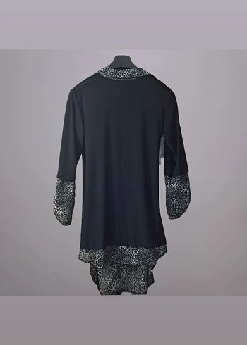 Desenli Siyah Gri Uzun Kollu Kuşaklı Tunik - Görsel 2