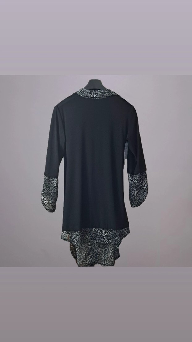 Desenli Siyah Gri Uzun Kollu Kuşaklı Tunik - Görsel 2