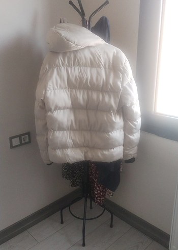 Beyaz Kapüşonlu Şişme erkek Mont - Görsel 2