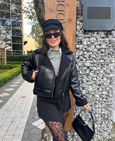 Deri detaylı biker ceket