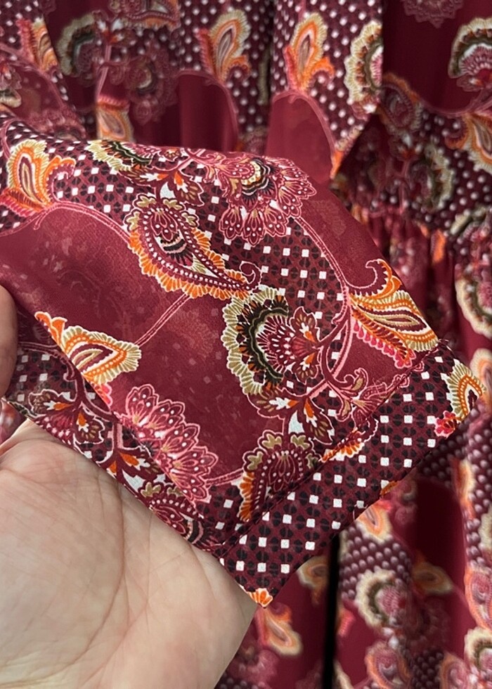 Bordo elbise desenli - Görsel 4