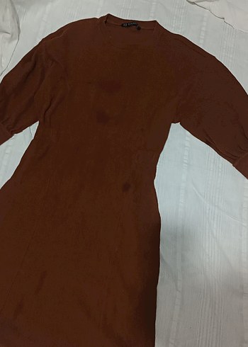 Dilvin Düğmeli Kahverengi midi dokuma elbise