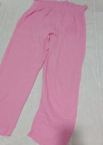 Pembe Bol Kesim Keten Kadın Pantolon