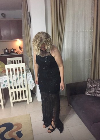 Diğer Siyah pullu abiyefon uzun abiye elbise