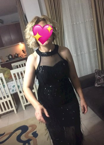 44 Beden Siyah pullu abiyefon uzun abiye elbise