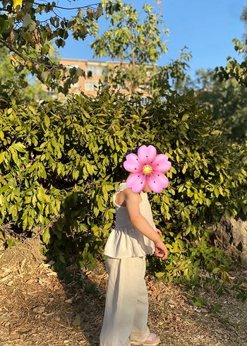 Kız Çocuk Bej keten pantolon bluz takım - Görsel 5