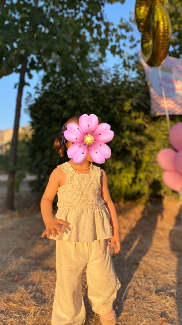 Kız Çocuk Bej keten pantolon bluz takım - Görsel 2