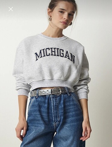 s Beden 2?li gri ve beyaz crop sweatshirt