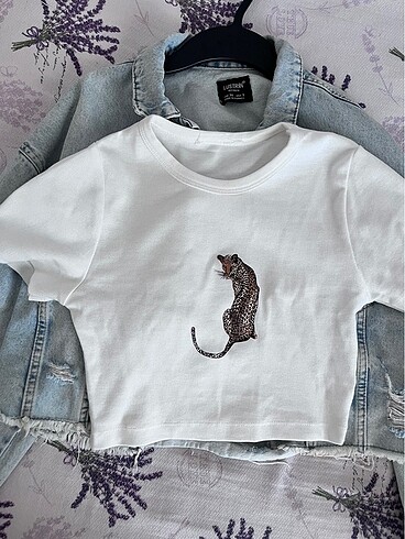 Leopar figürlü kısa crop