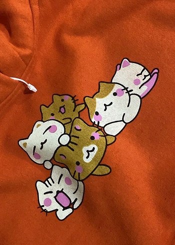 Kapüşonlu, uzun kollu turuncu sweatshirt - Görsel 2