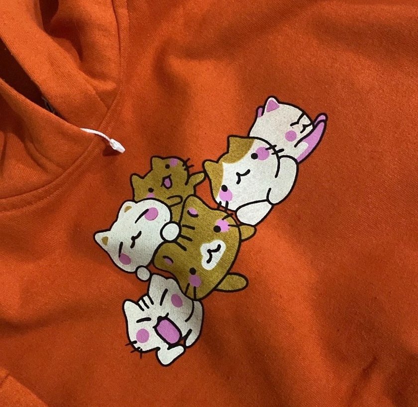 Kapüşonlu, uzun kollu turuncu sweatshirt - Görsel 2