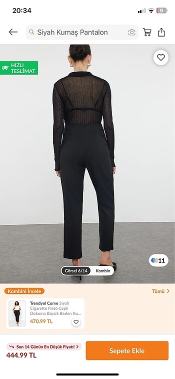 l Beden siyah Renk Kumaş pantalon