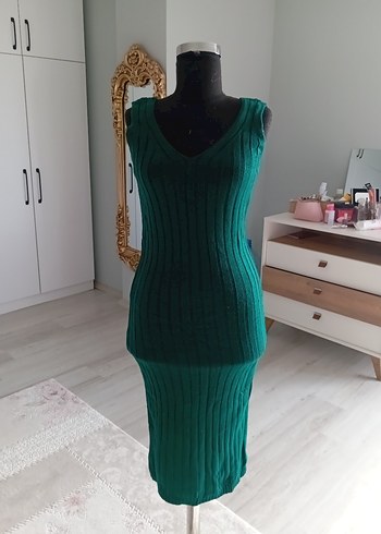 Yeşil Yüksek Yakalı Kadın Triko Elbise - Görsel 3