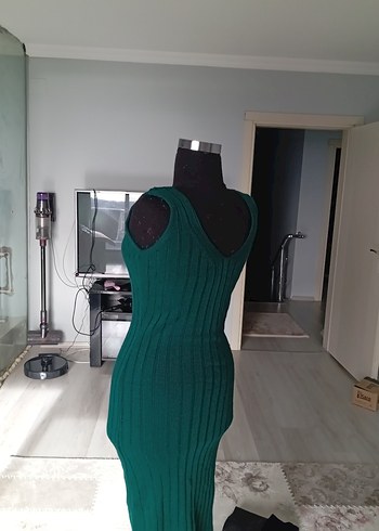 Yeşil Yüksek Yakalı Kadın Triko Elbise - Görsel 2