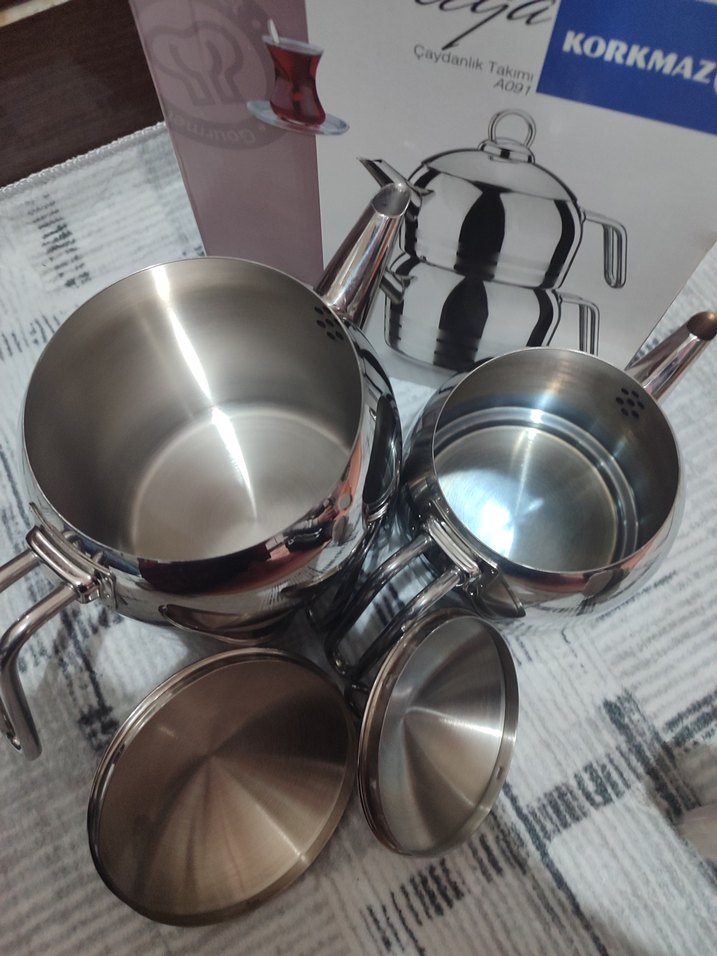 Korkmaz Mega 4 Parça Çaydanlık Takımı Gri - Görsel 2