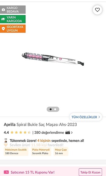 aprilla spiral hızlı ısınmalı bukle saç maşası