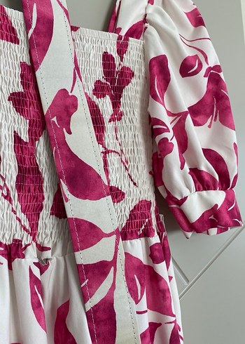 Pembe Baskılı Uzun Bohem Kadın Elbise - Görsel 3