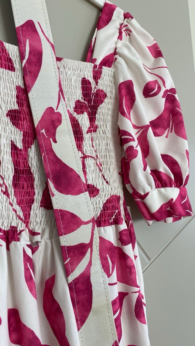 Pembe Baskılı Uzun Bohem Kadın Elbise - Görsel 3