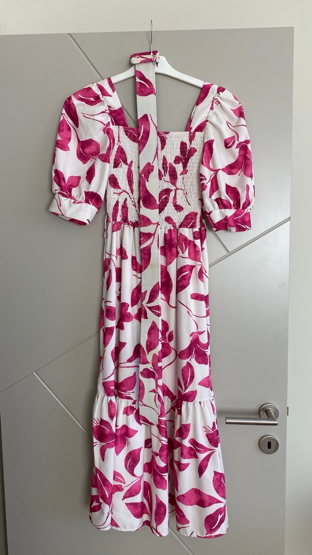 Pembe Baskılı Uzun Bohem Kadın Elbise - Görsel 2