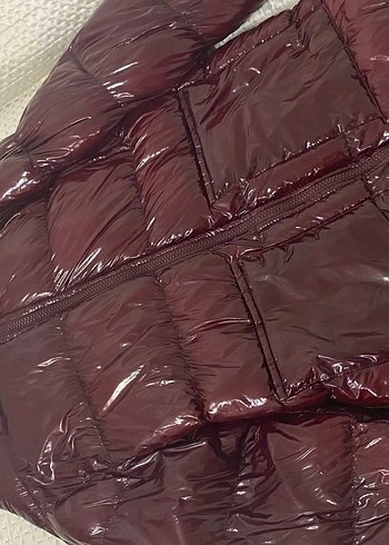 Bordo Parlak Kadın Kışlık Mont - Görsel 2