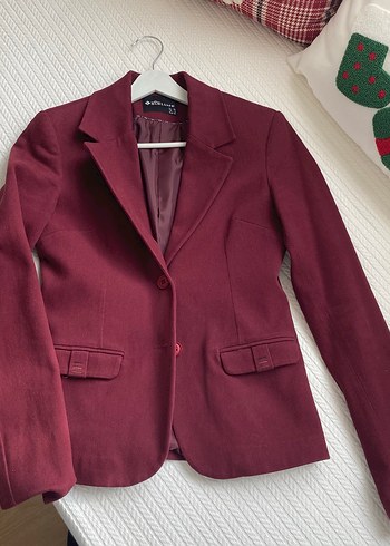 Bordo Düğmeli Kadın Blazer Ceket - Görsel 4