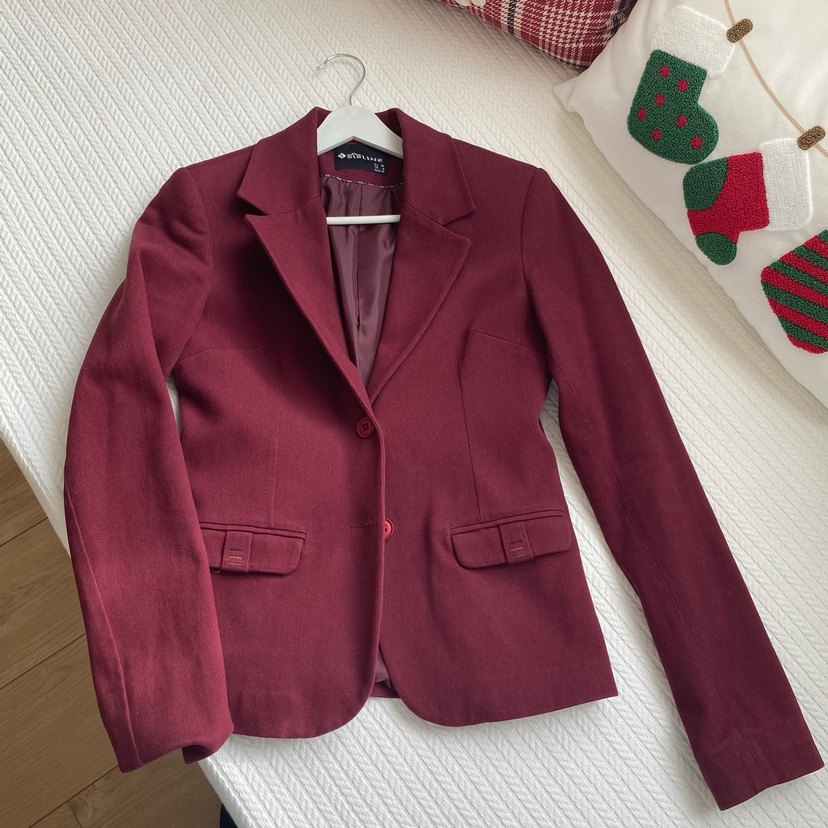 Bordo Düğmeli Kadın Blazer Ceket - Görsel 4