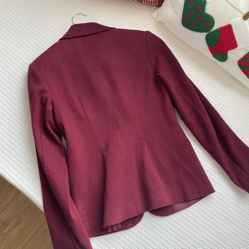 Bordo Düğmeli Kadın Blazer Ceket - Görsel 2