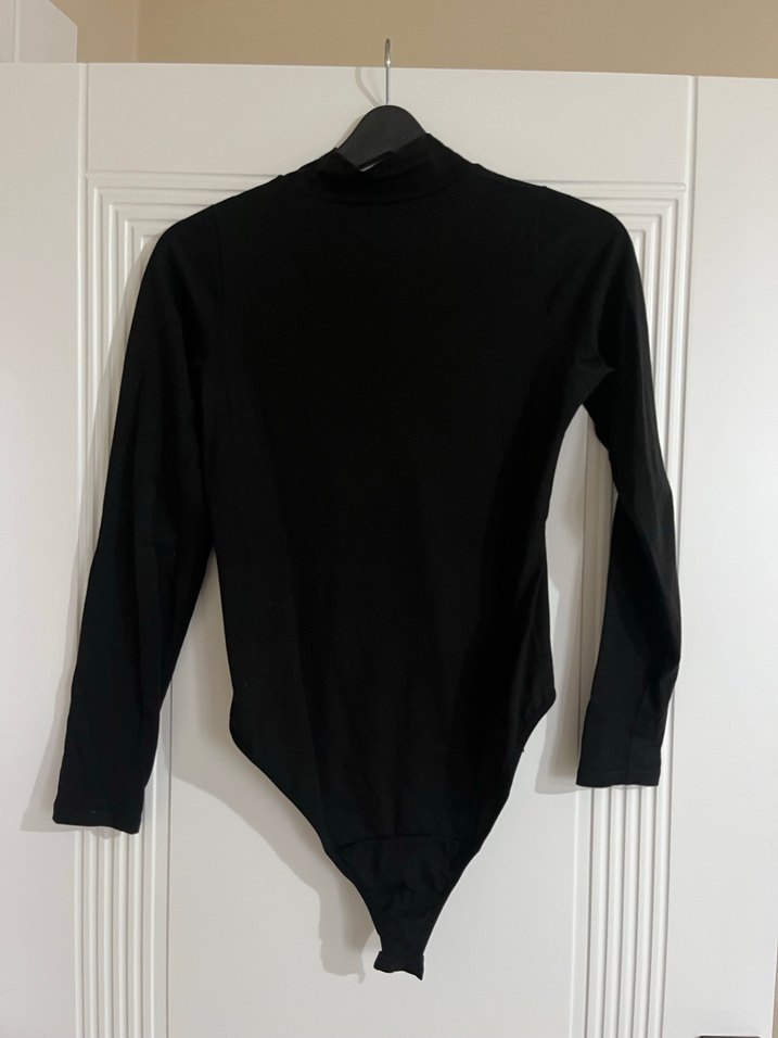 Siyah Yüksek Yakalı Uzun Kollu Kadın Zıbın Body - Görsel 2