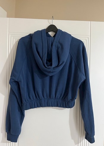 Kadın Mavi Kapüşonlu Rahat Sweatshirt - Görsel 3