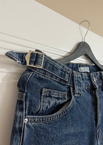 Kadın Kemerli Bol Kesim Kot Pantolon - Görsel 6