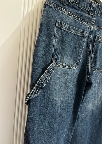 Kadın Kemerli Bol Kesim Kot Pantolon - Görsel 3